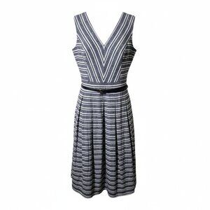 Tommy Hilfiger Nautical Striped Fit/Flare Dress Linen Blend Sleeveless Sz 8